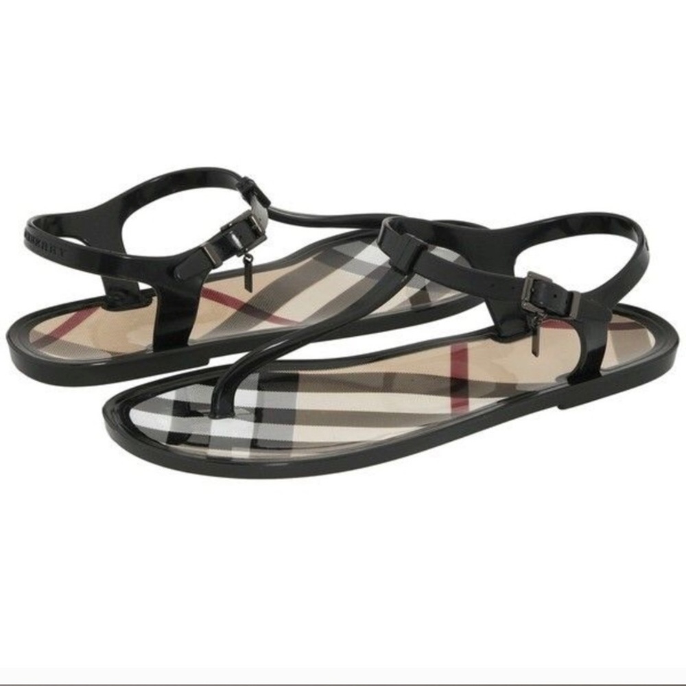 Authentic Burberry Jelly Thong Sandals, Wmns, Black, Size 9